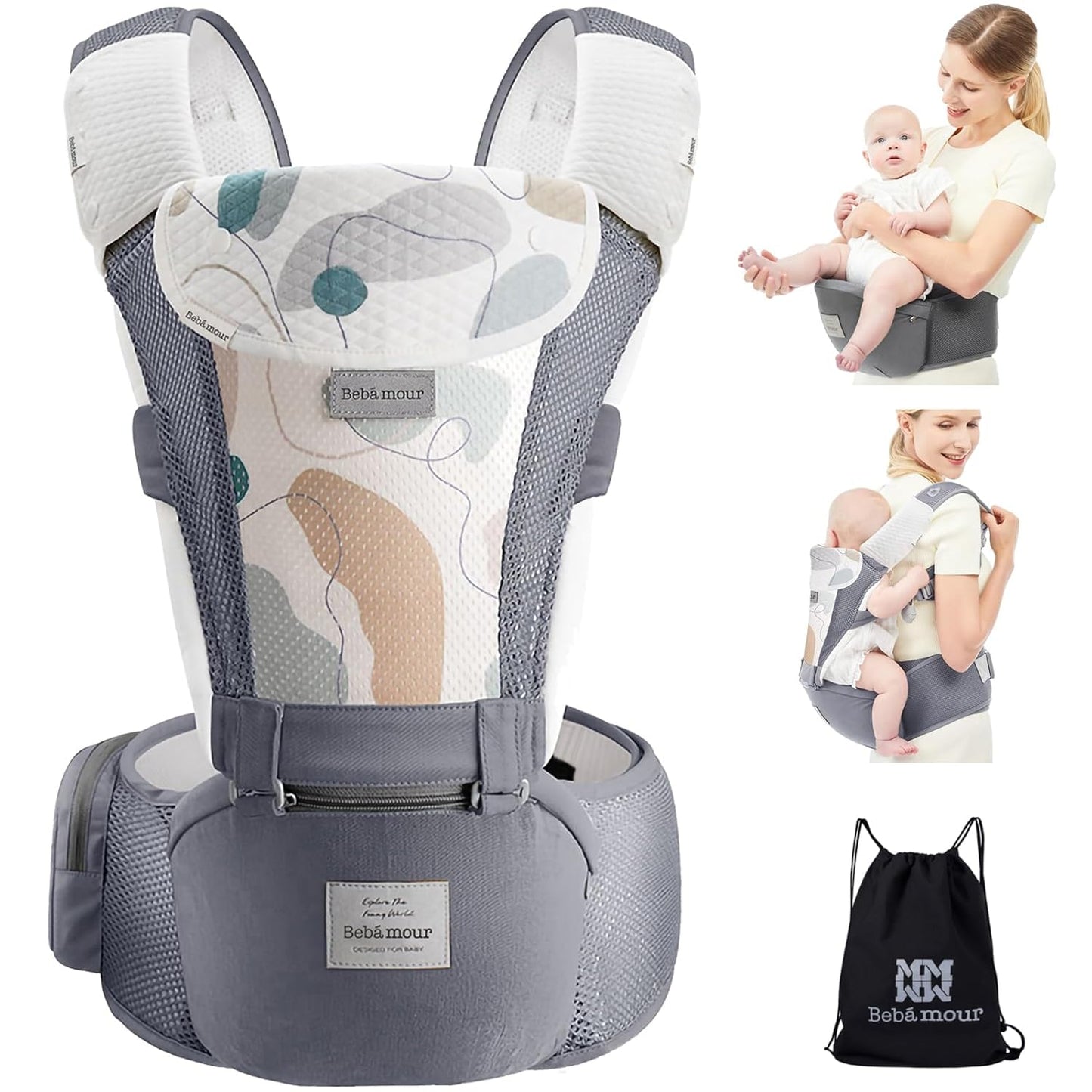 Babytrage mit Hüftsitz, 01 Air Grey with Extender