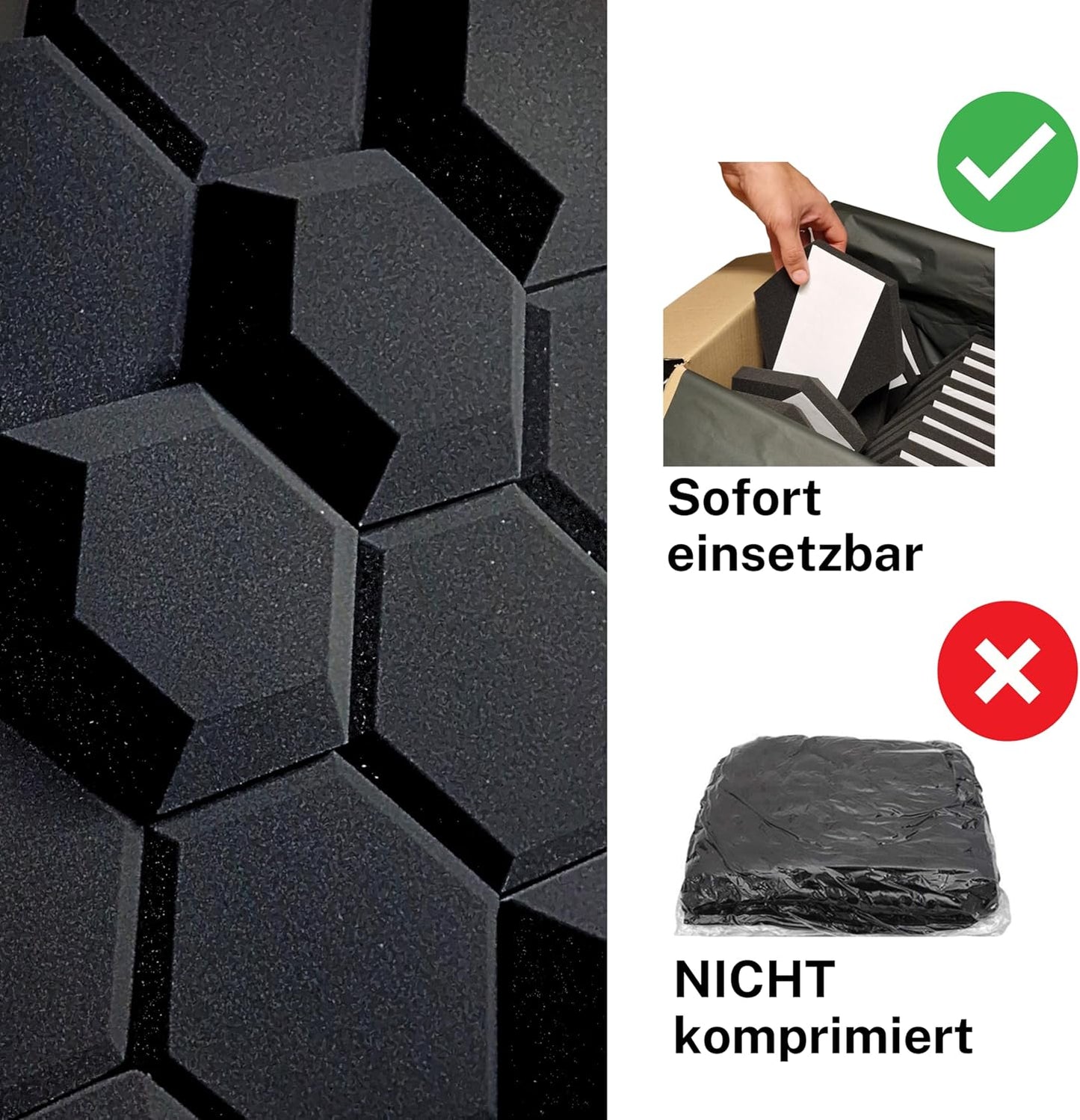 3D Akustikpaneele Hexagon, 15x Ø20cm (30mm/50mm)