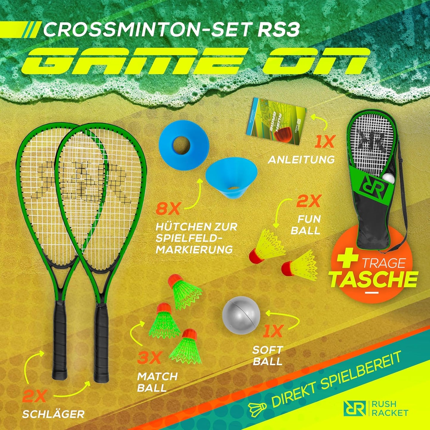 RS3 Speed Badminton Set mit Feldmarkierungen, 3. Grün
