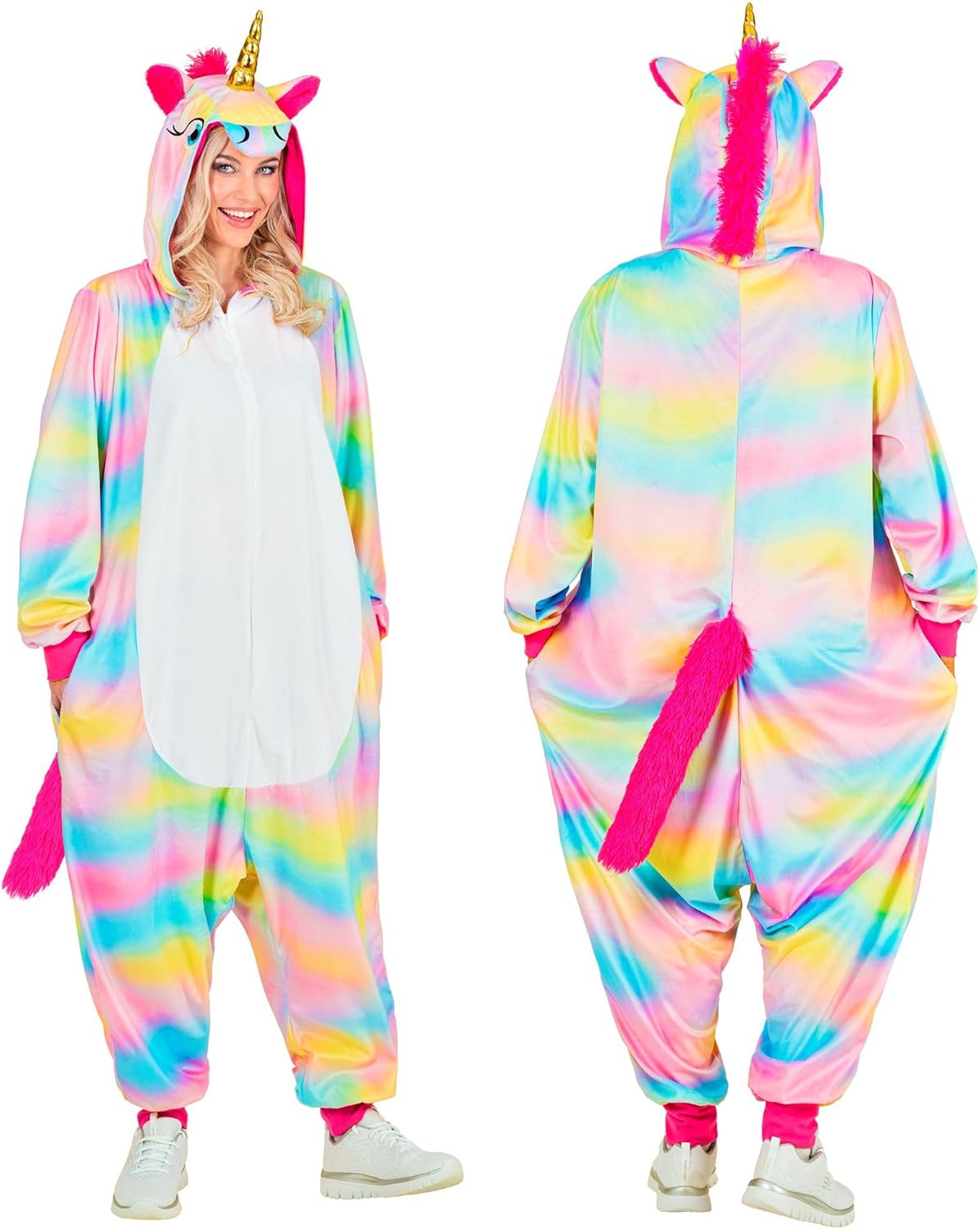 Einhorn-Jumpsuit mit Kapuze, Einhorn Regenbogen L-XL