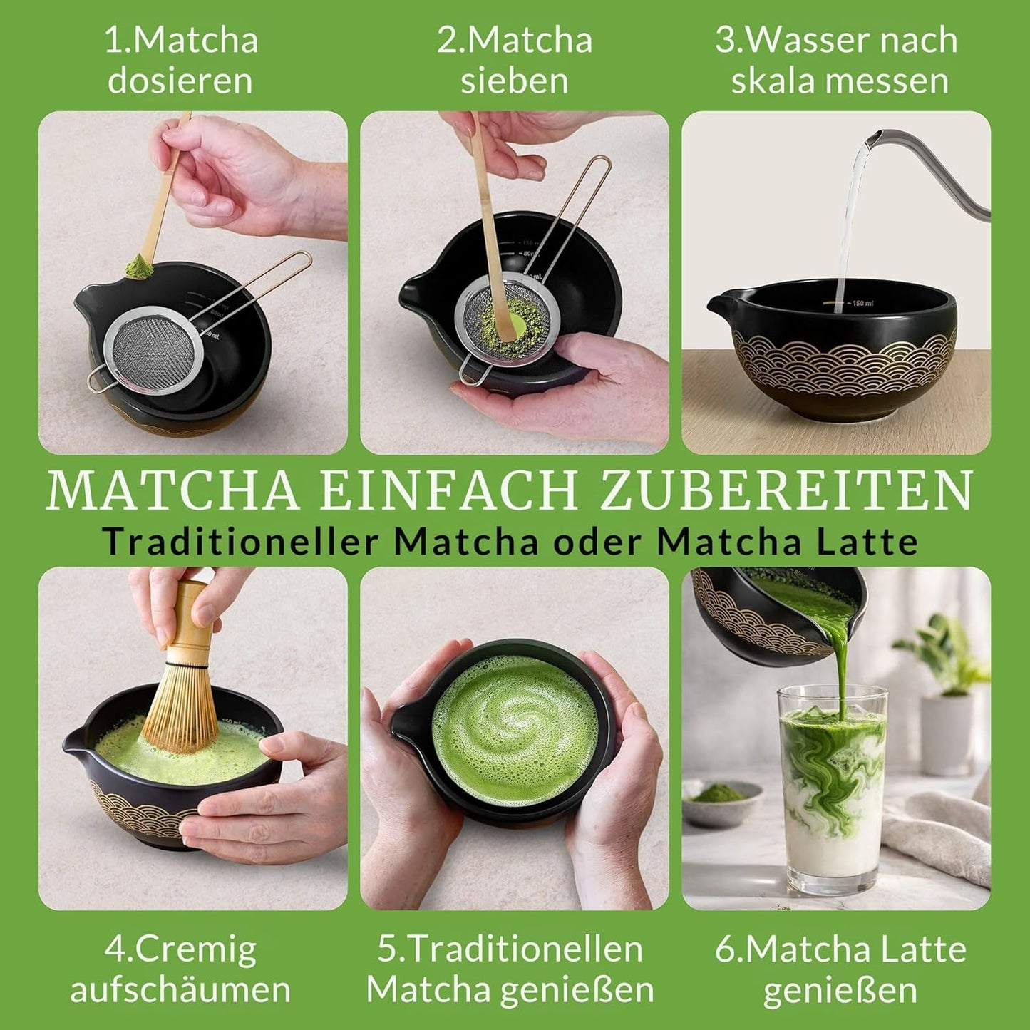 8-teiliges Matcha Set mit Glückskranich Halter