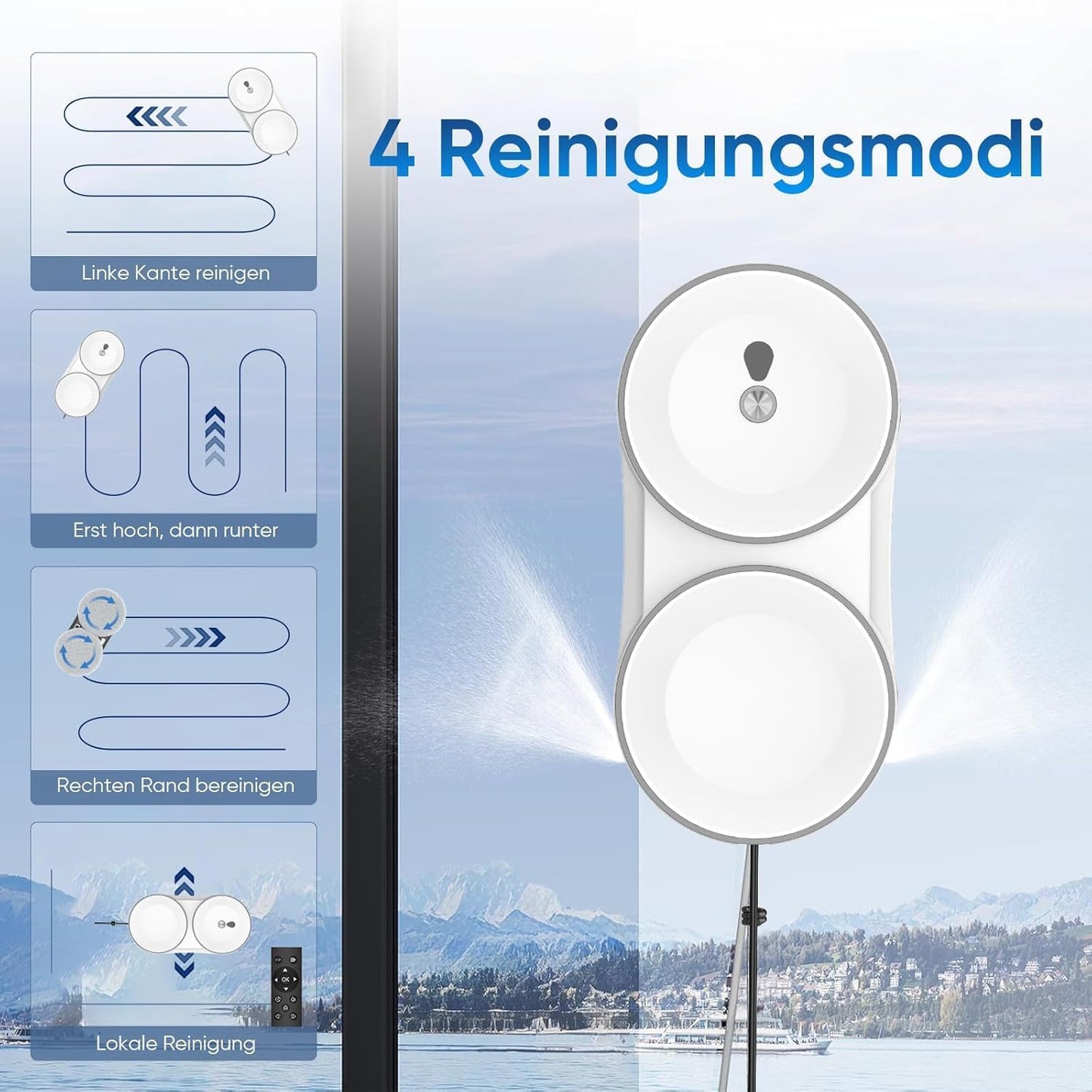 Fensterreinigungsroboter mit Fernbedienung und Sprühfunktion, Weiss B