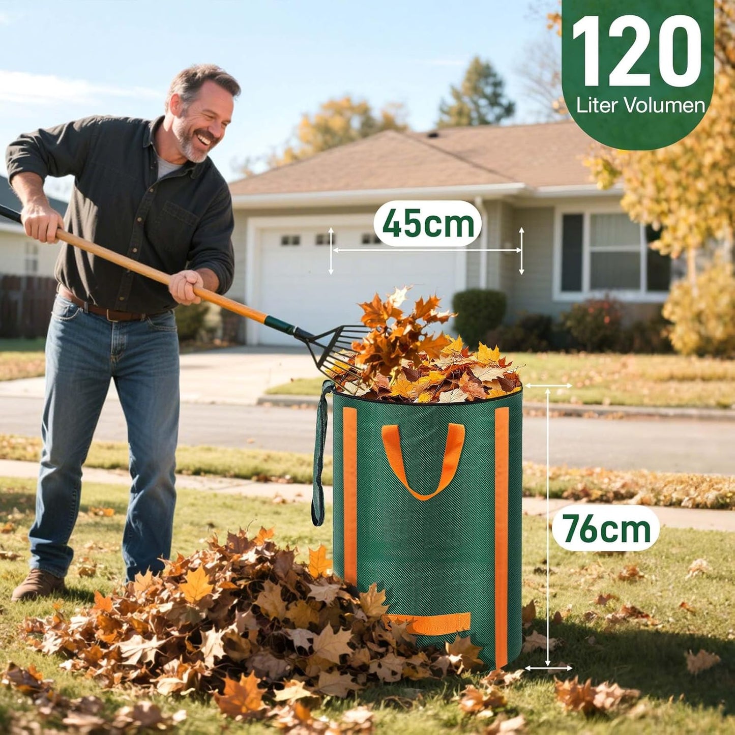 3-teiliges Gartenabfallsack-Set mit Deckel und Griffen, 3x 120L