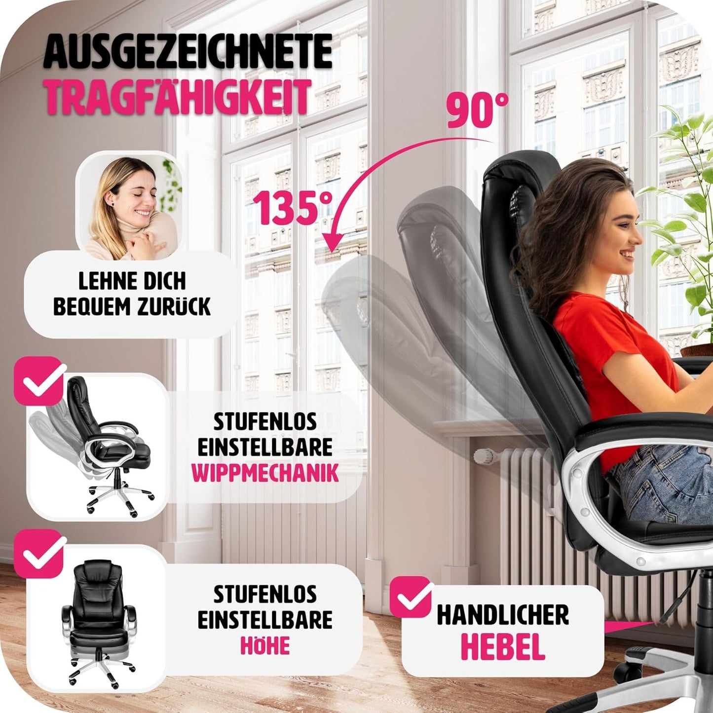 Ergonomischer Chefsessel mit Wippmechanik, Schwarz | Nr. 400578