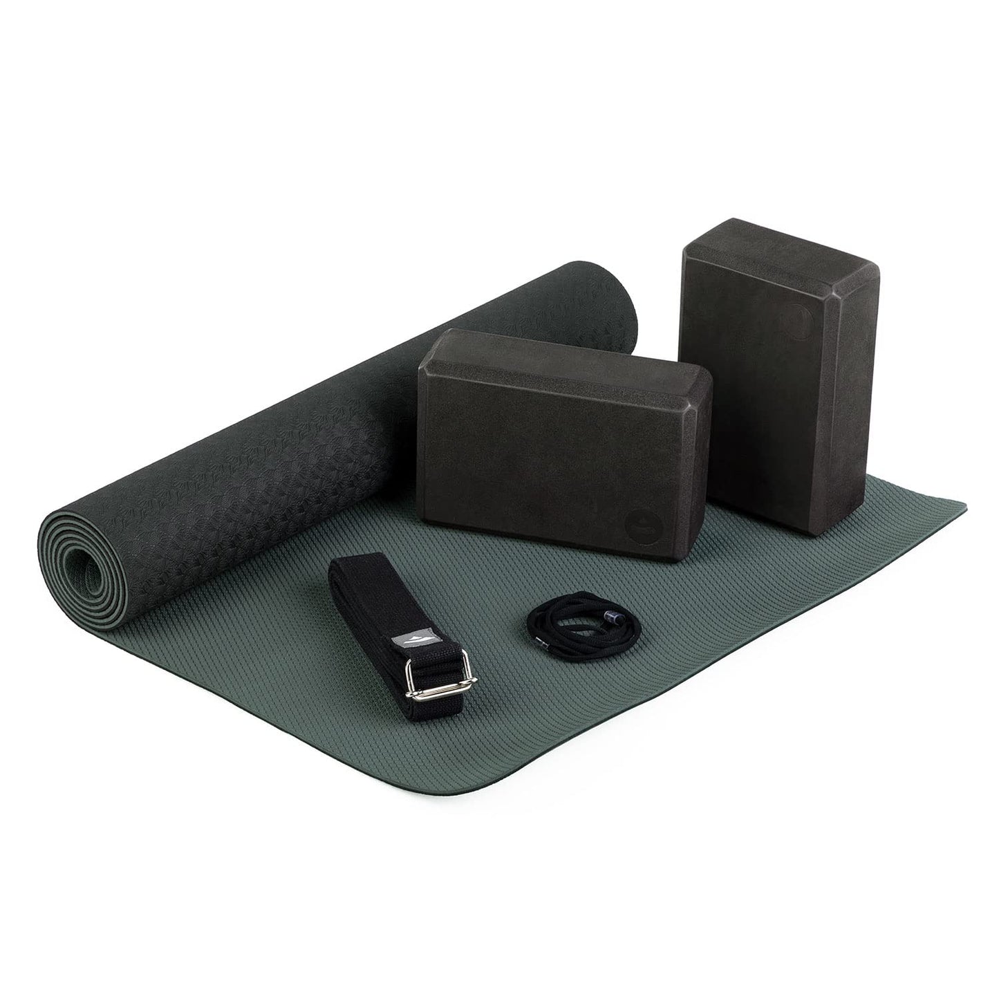Yoga Starter-Set mit Matte, Blöcken & Gurt, schwarz