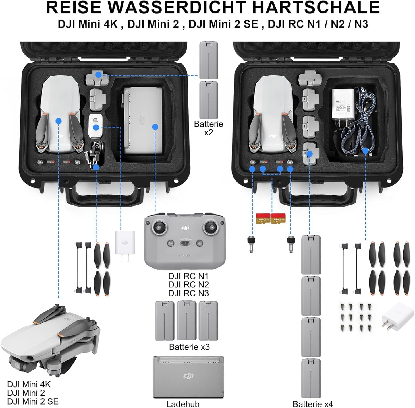 Wasserdichte Drohnen-Tragetasche für DJI Mini 2/2 SE, Eva-schaumfarbe - Schwarz
