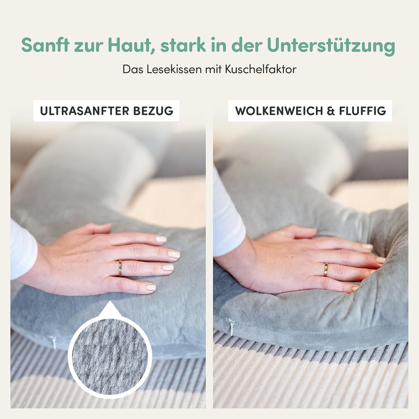 Zweiteiliges Lese- und Rückenkissen für Bett und Sofa, Grau