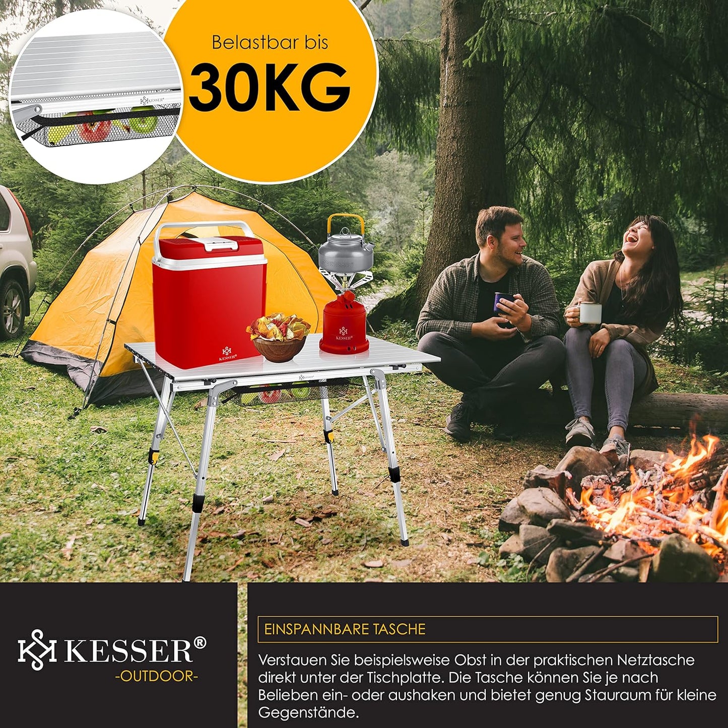 Campingtisch, 90cm x 53cm Silber