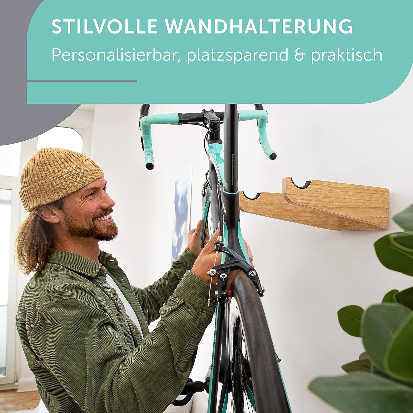 Velo Wandhalterung FlyBike, S (bis 50cm Lenkerbreite) Eiche | Lagune
