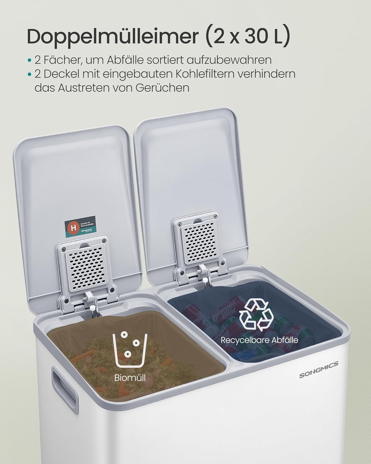 Küchen-Tretmülleimer mit Softclose LTB741W02, mattweiss