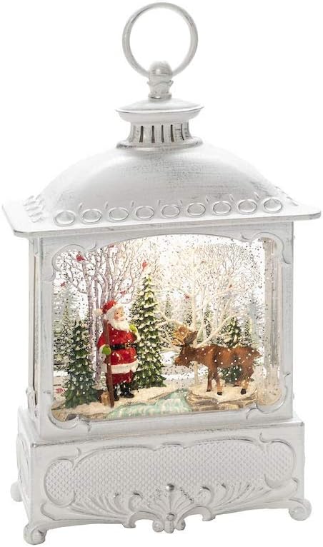 Laterne mit Weihnachtsmann und Elch, Weiss Weihnachtsmann
