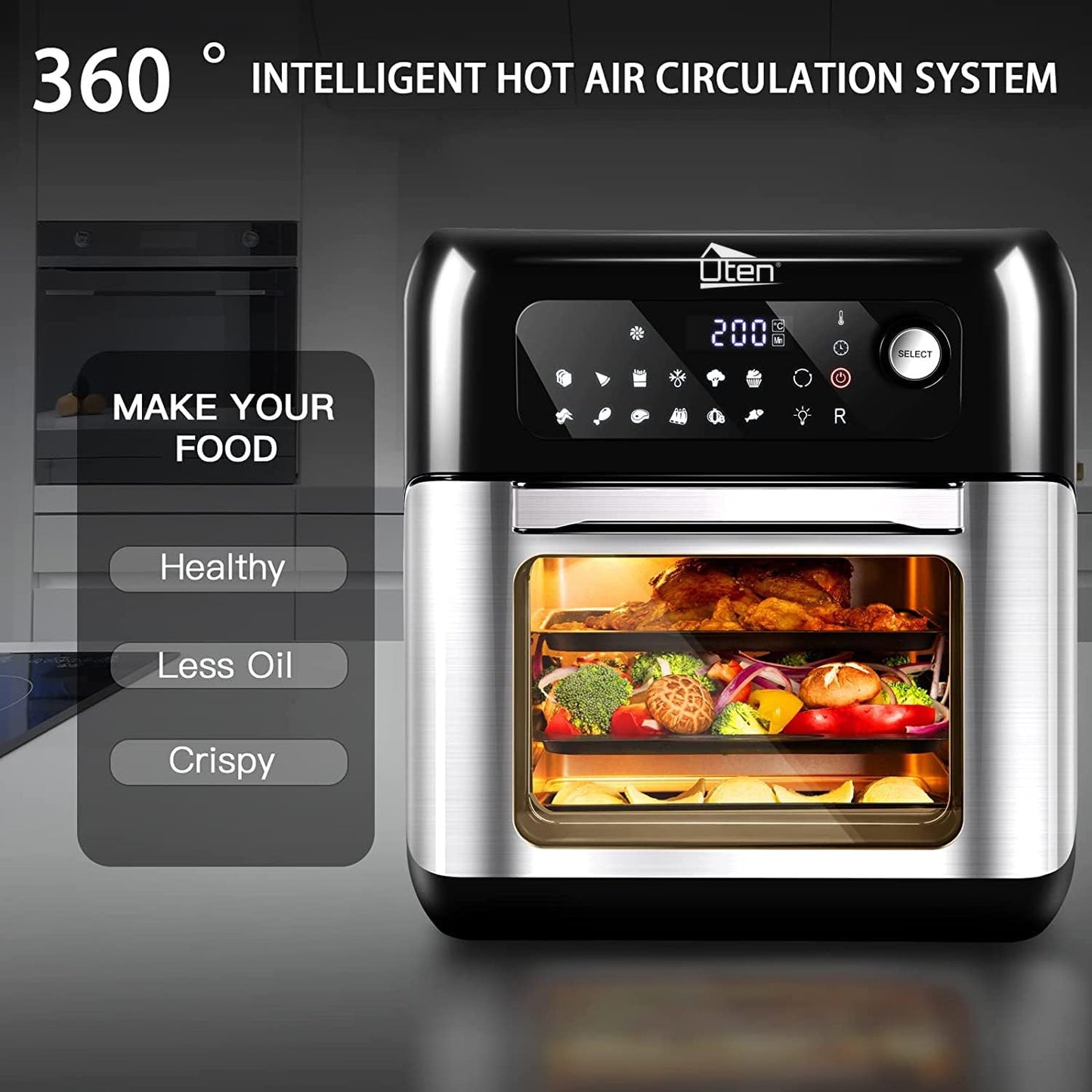 Multifunktions-Heissluftfritteuse, 10L, mit Touchscreen Schwarz