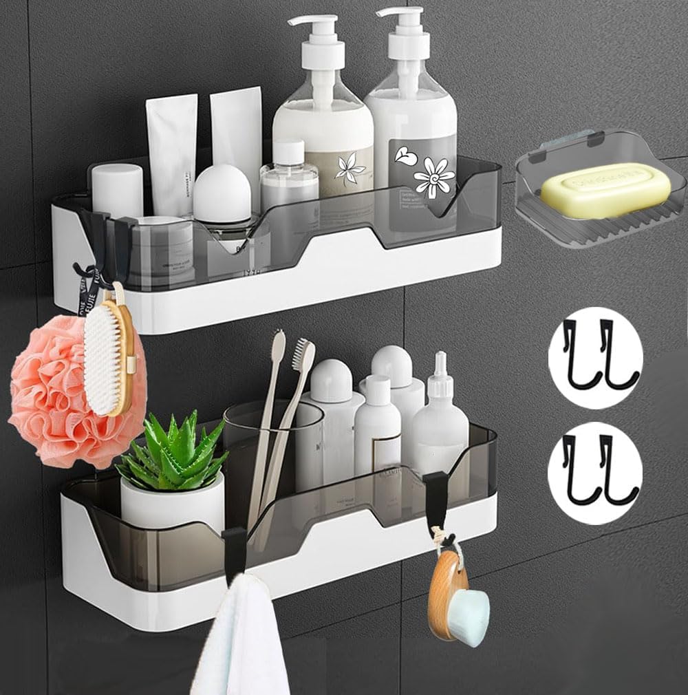 2-teiliges Duschregal-Set mit Seifenschalen und Haken, Schwarz