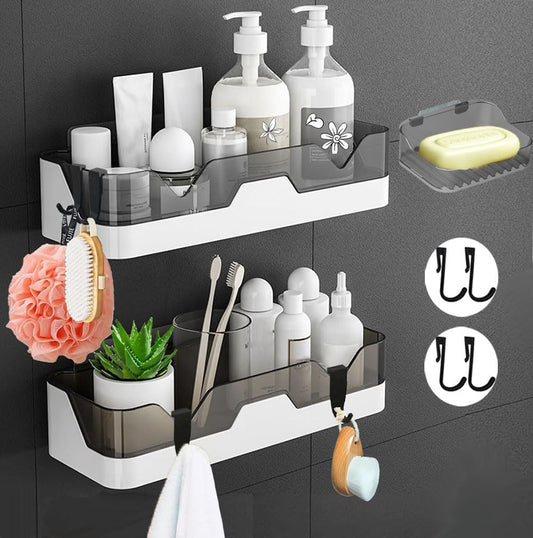 2-teiliges Duschregal-Set mit Seifenschalen und Haken, Schwarz