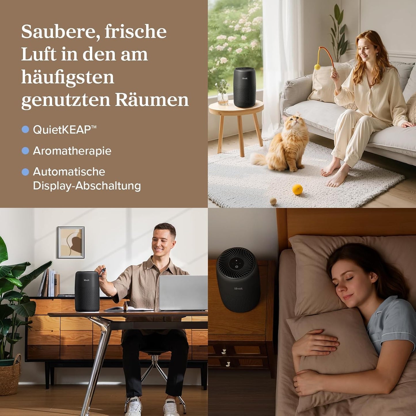 Luftreiniger mit HEPA-Filter und Aromatherapie, Schwarz Luftreiniger