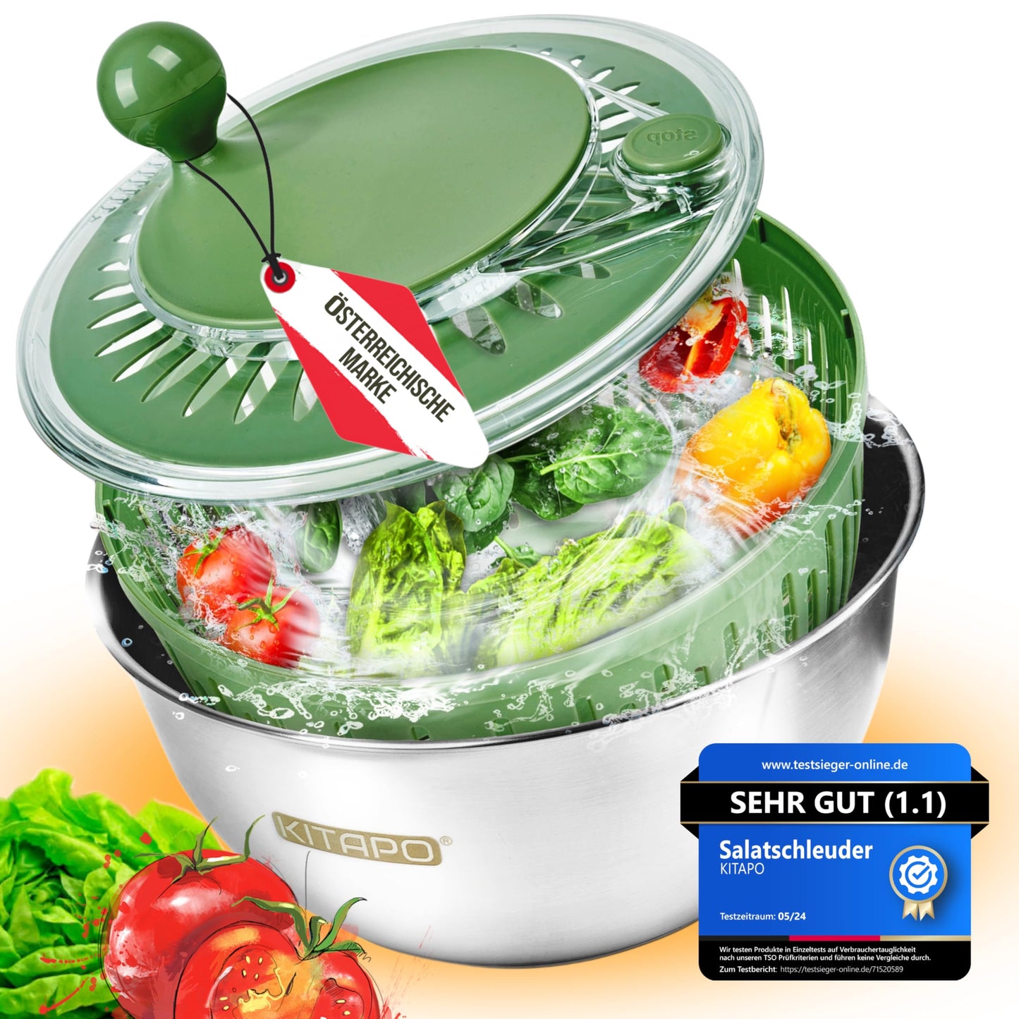 Salatschleuder mit Kurbelantrieb