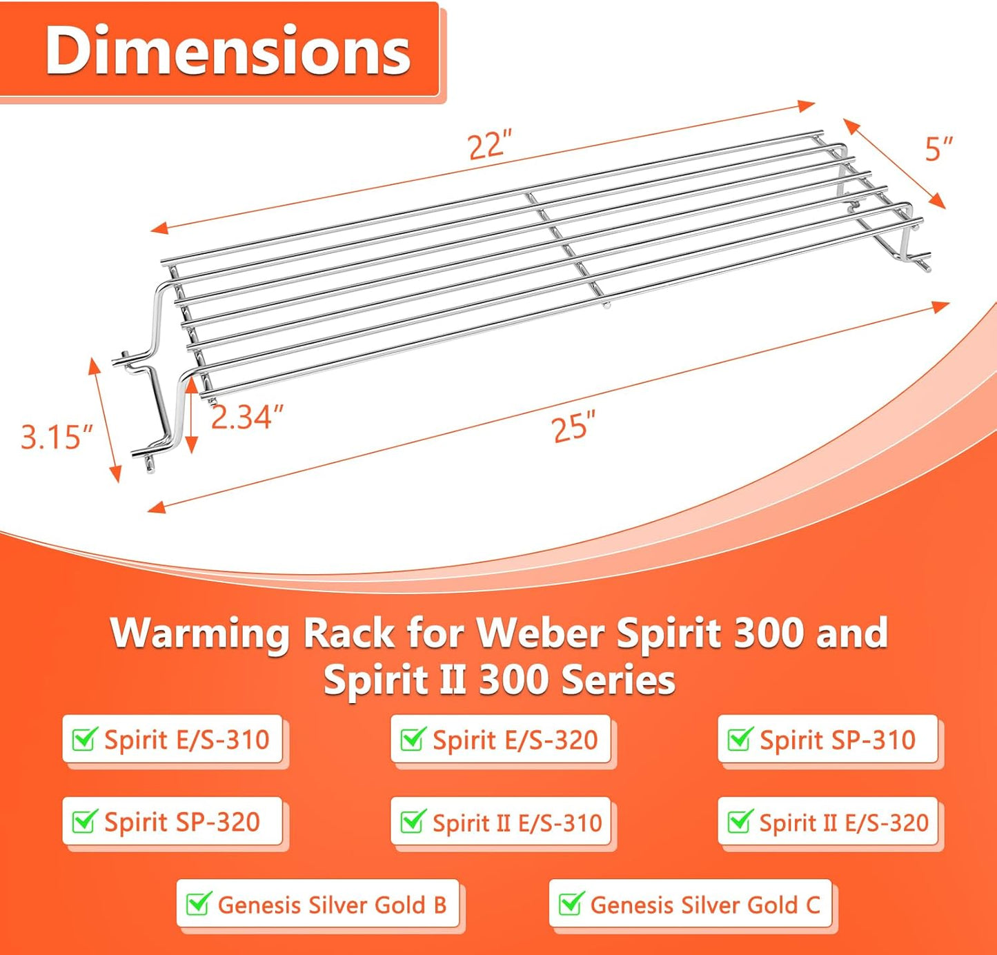 Warmhalterost für Weber Spirit 300, 201 Stainless Steel One-Piece for Spirit 300