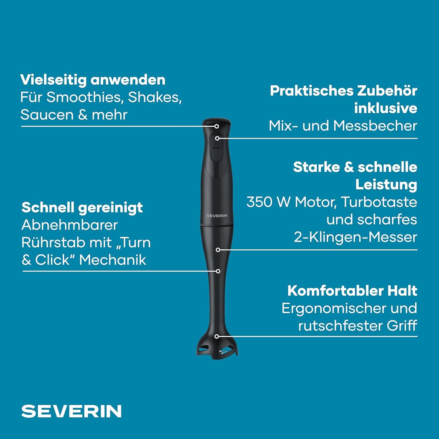 SM 3761 Stabmixer mit Mixbecher und Turbotaste, Mixer + Becher Schwarz