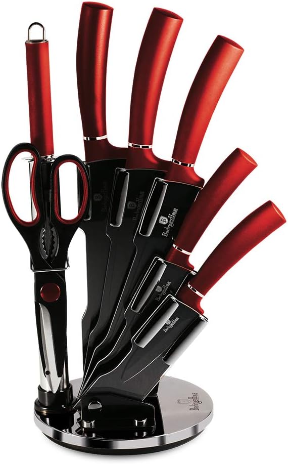 Burgundy 8-teiliges Küchenmesser-Set inkl. Ständer, Rot