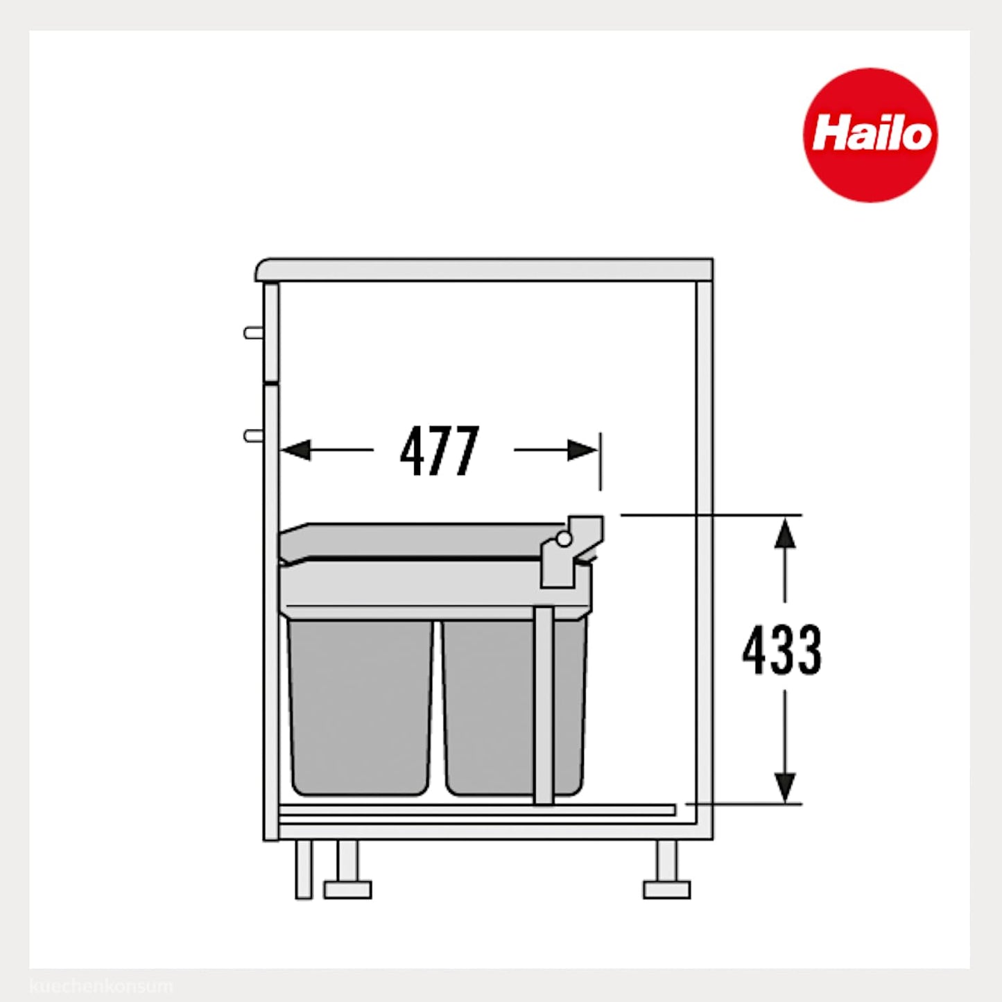 Tandem Einbau-Abfallsystem 2x15L für 30cm Schrankküche, Anthrazit