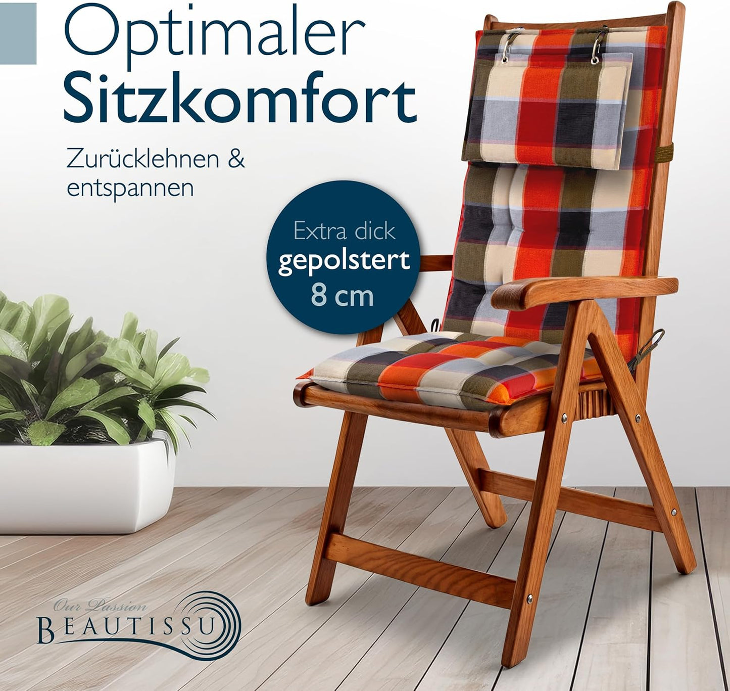 Hochlehner Auflagen-Set (3 Stück, kariert), 3 Auflagen Orange Beige Kariert