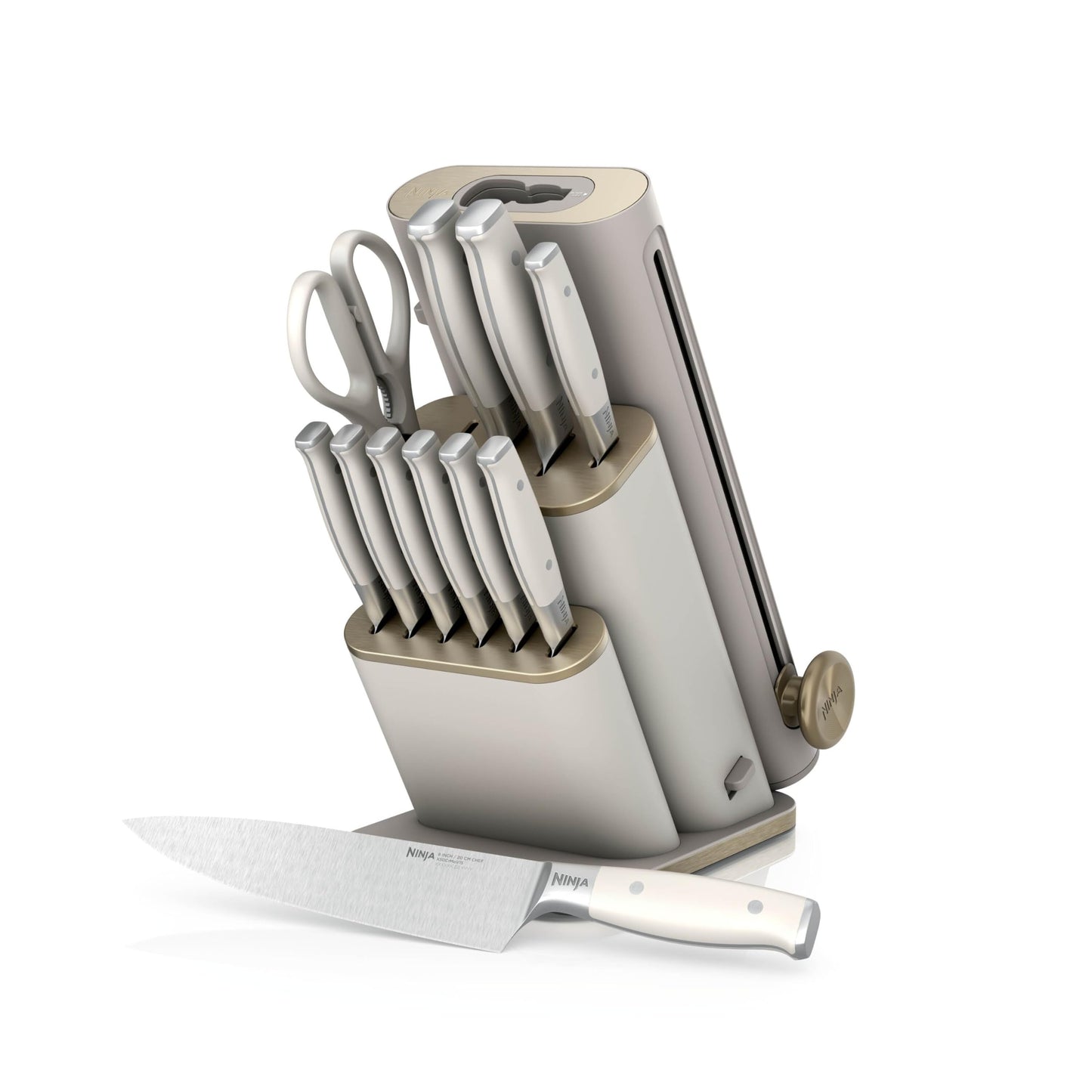 StaySharp Messerblock-Set mit Schärfer, 13-tlg Messerblock, Stein-gold