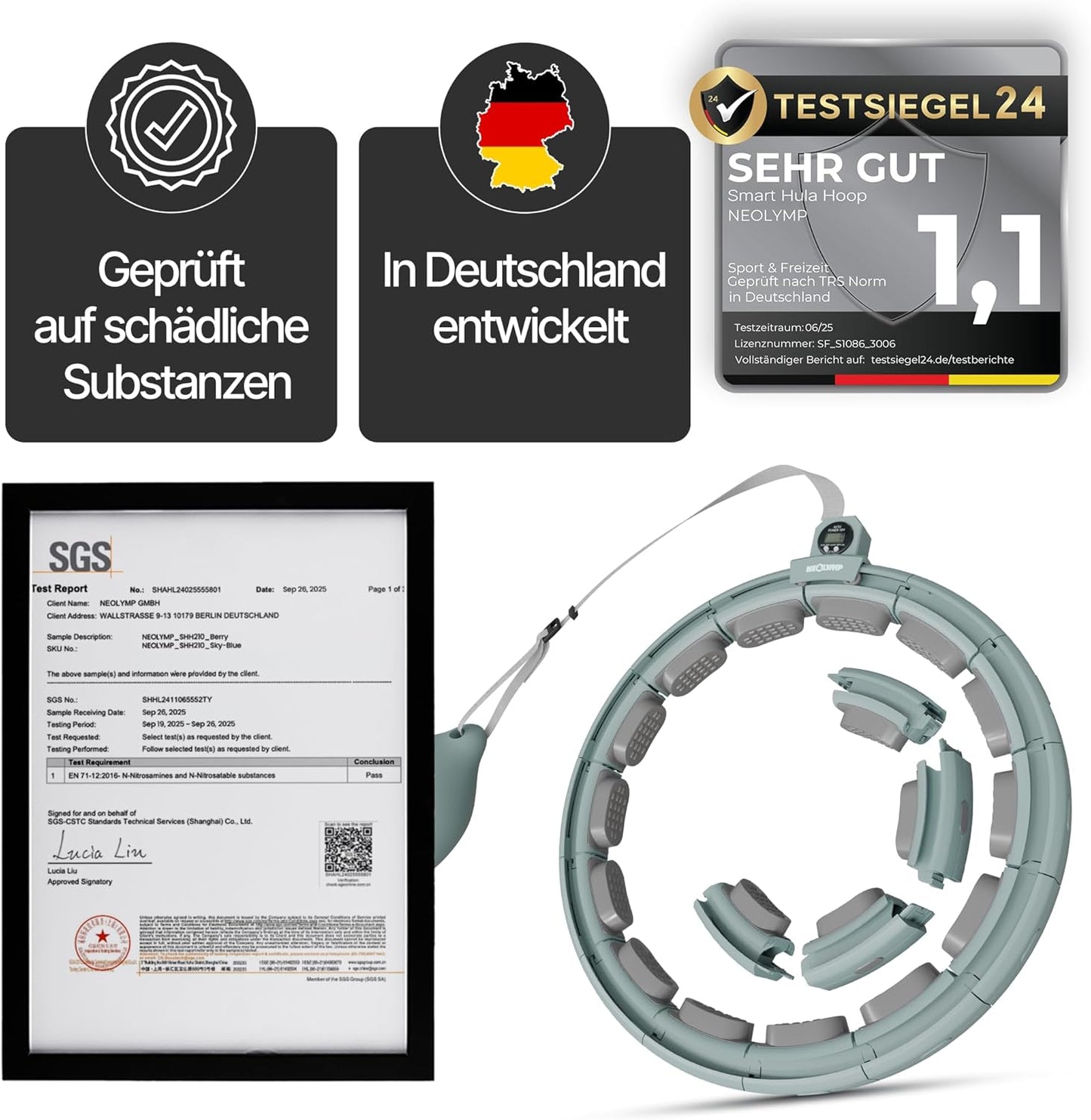 Smart Hula Hoop Reifen mit integriertem Tracking, Sky Blue