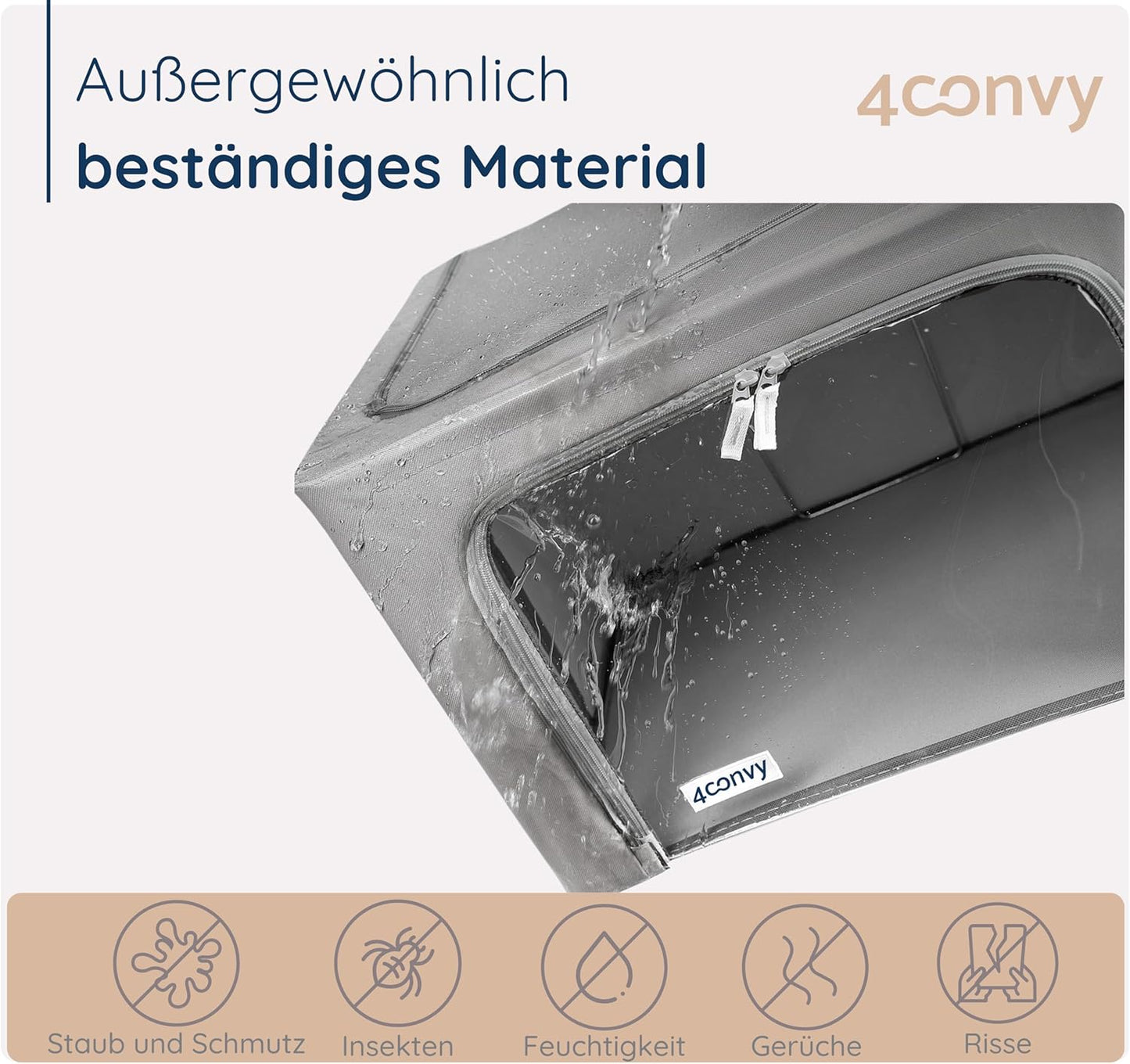 Faltbare Kleideraufbewahrungsbox mit Reissverschluss, 3 Stück, Dunkelgrau 3x66L