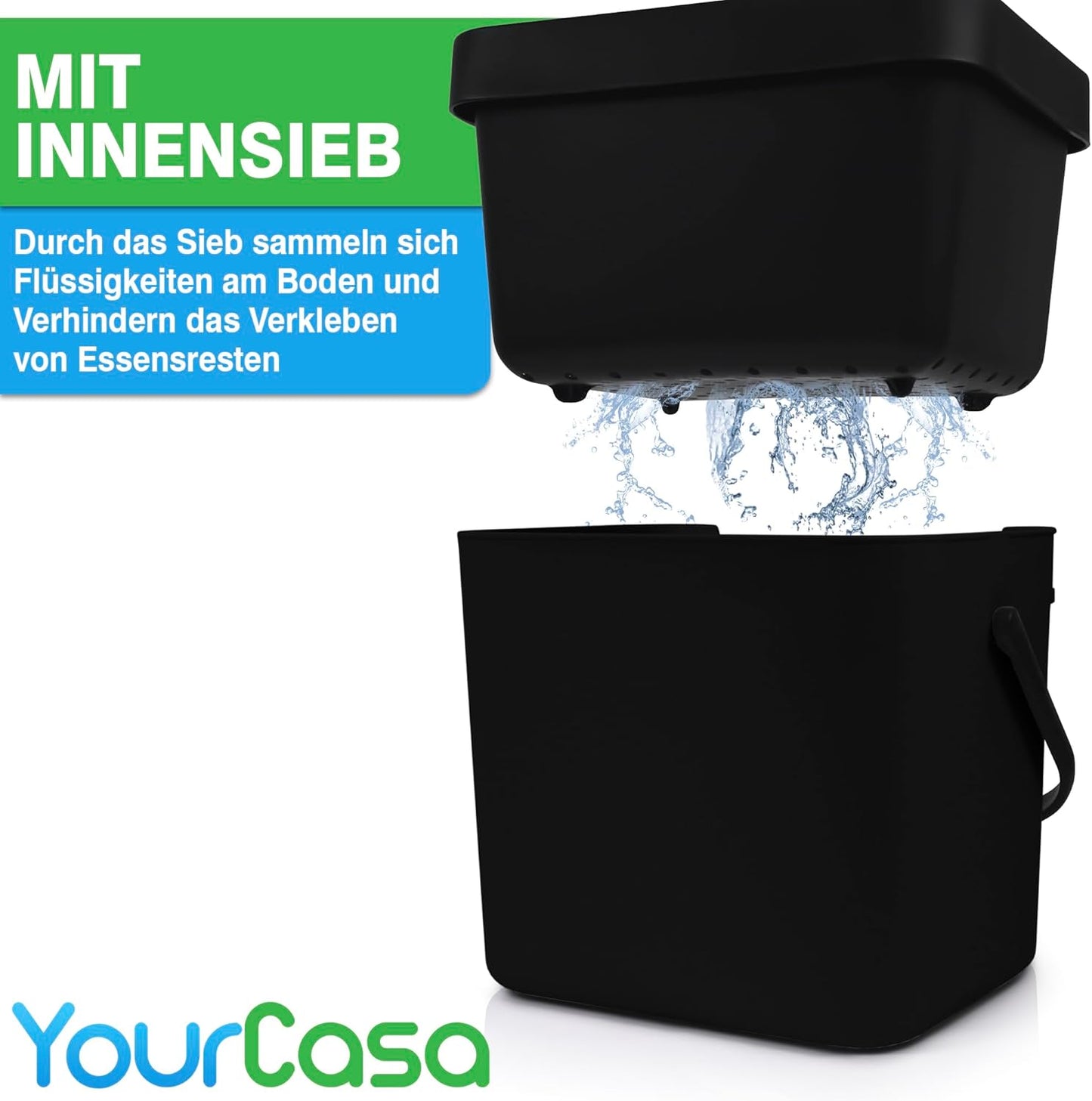 Biomülleimer mit Sieb, Schwarz