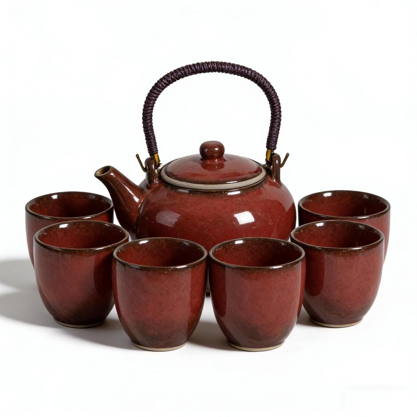 Chinesische Teeservice mit Teekanne und Tassen, Rot