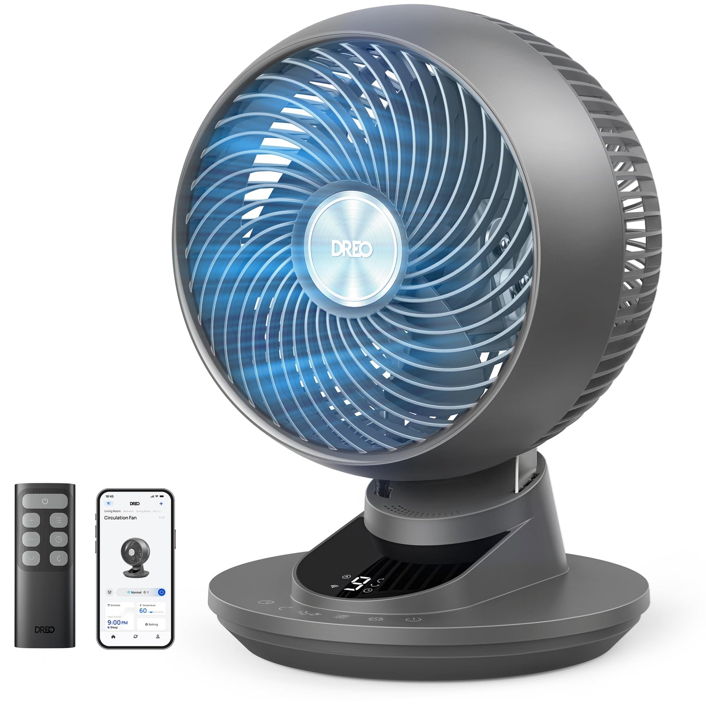 Tischventilator mit App-Steuerung, Grau