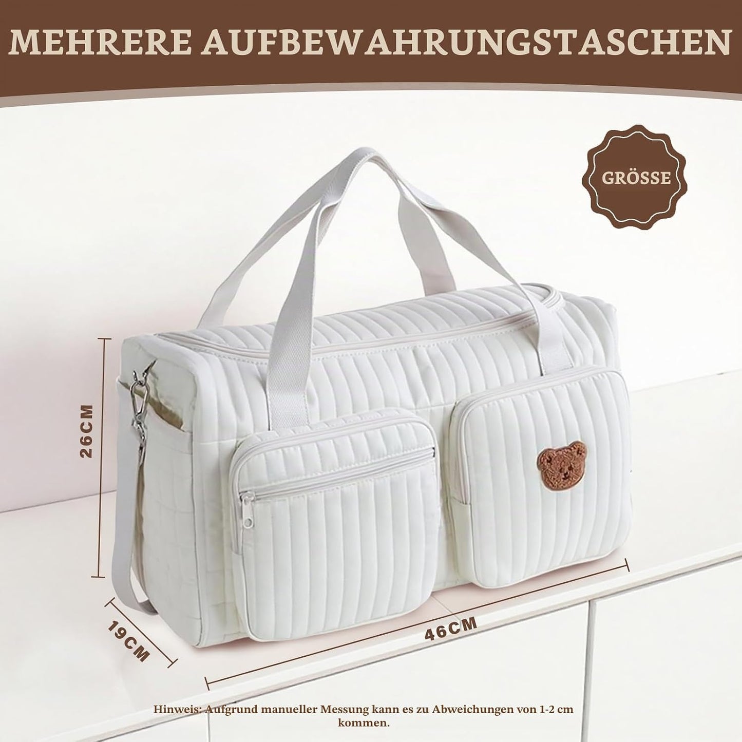 Gesteppte Wickeltasche für Babypflege und Reisen, Single Bear