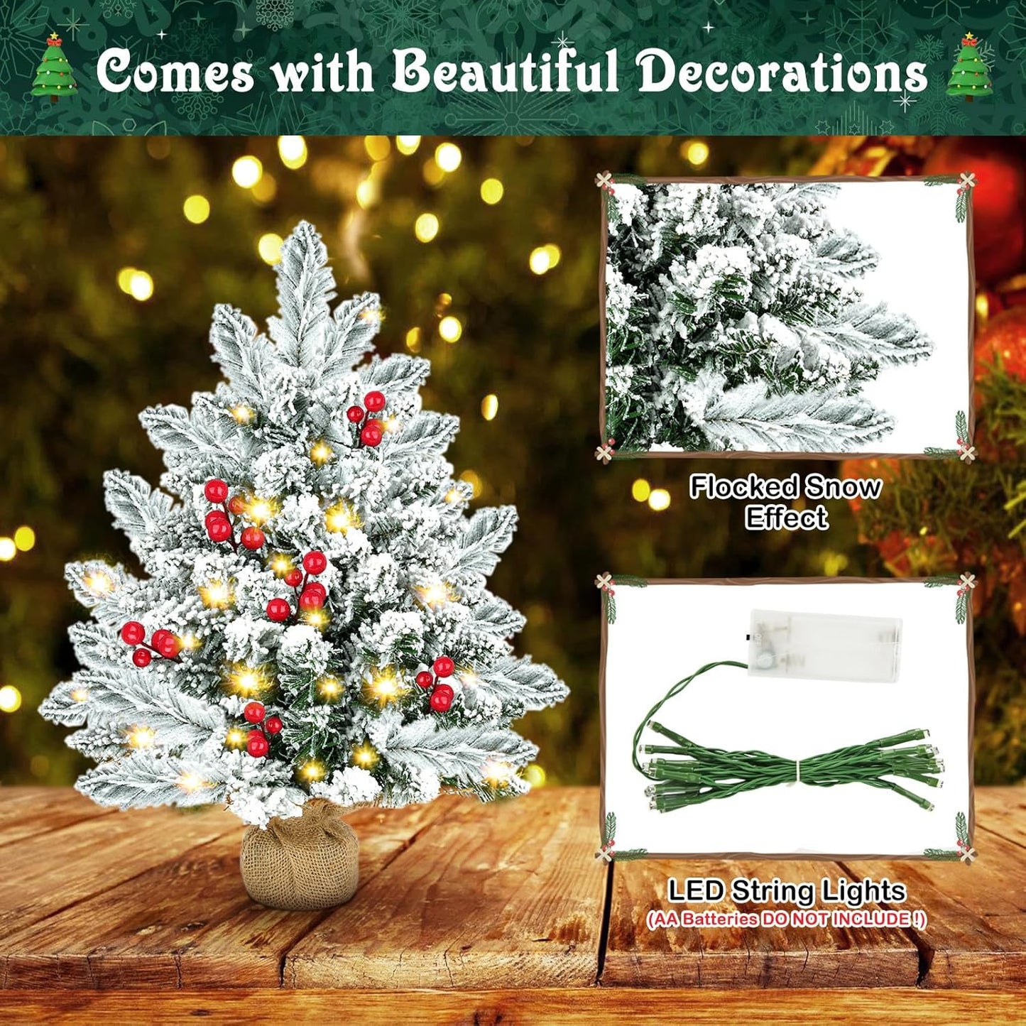 Künstlicher Mini-Weihnachtsbaum mit LED-Lichtern, Stil 2 Schnee