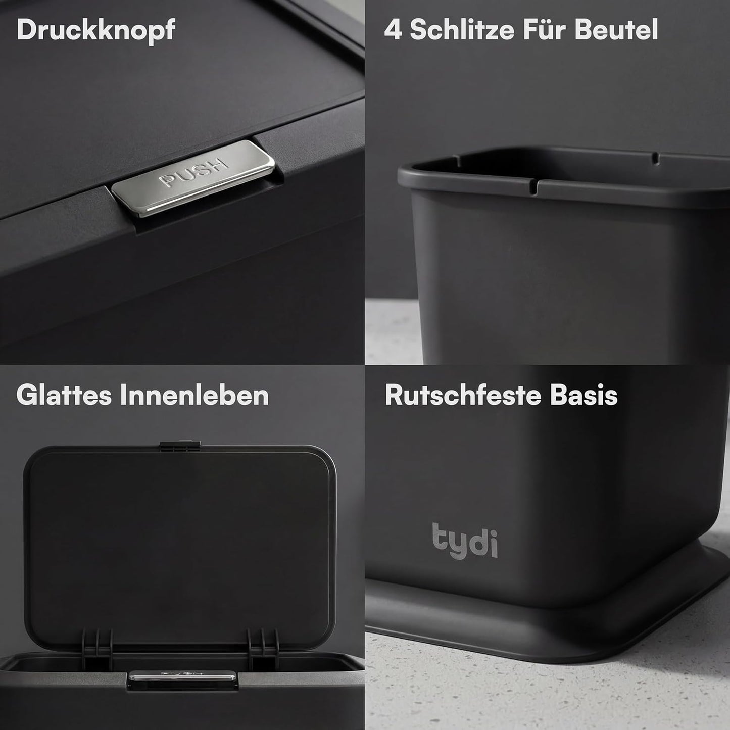 Komposteimer mit Druckknopfdeckel, Dunkelgrau