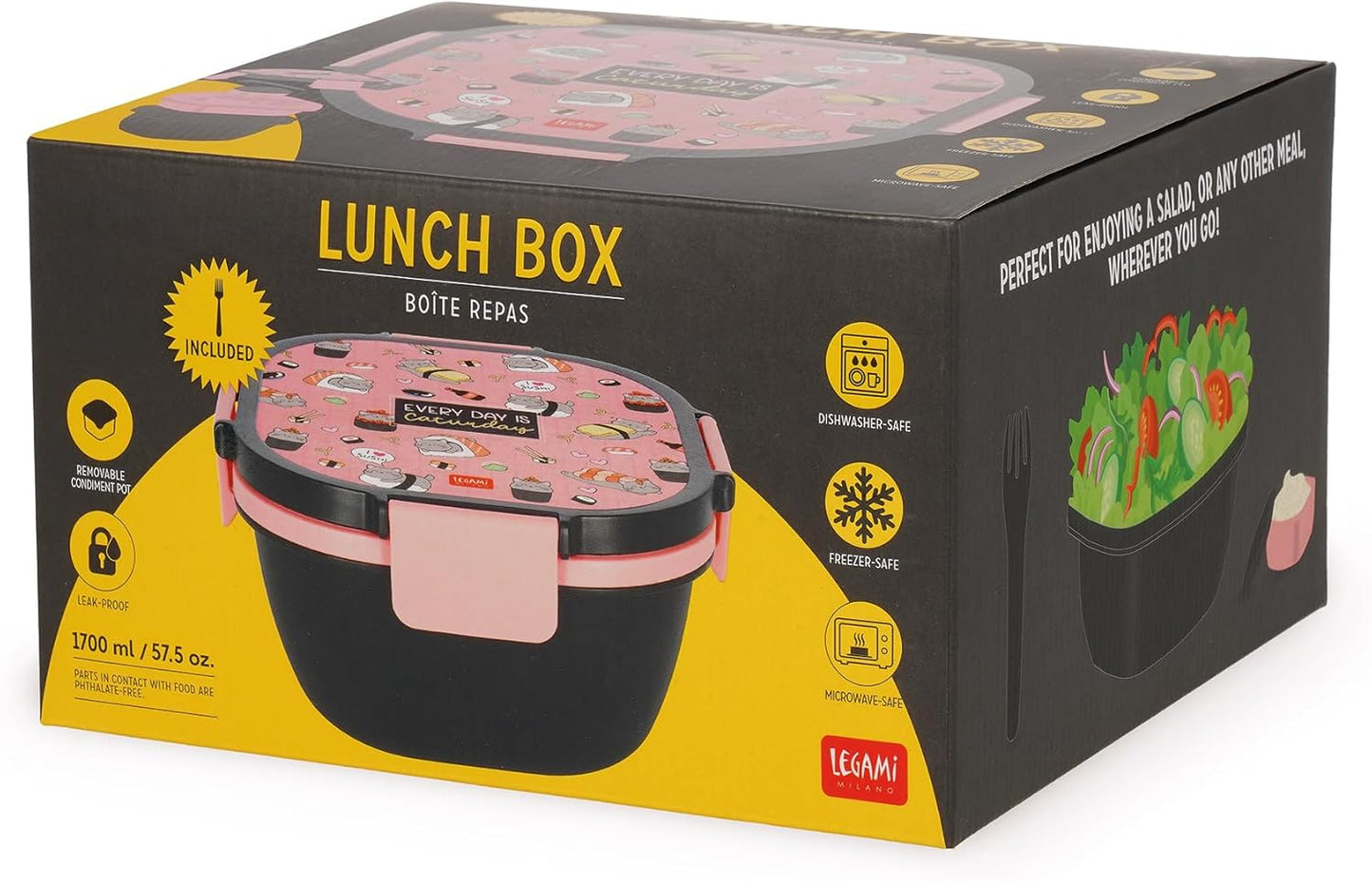 Lunchbox mit Tablett & Gewürzbehälter (1700 ml), SUSHI CAT