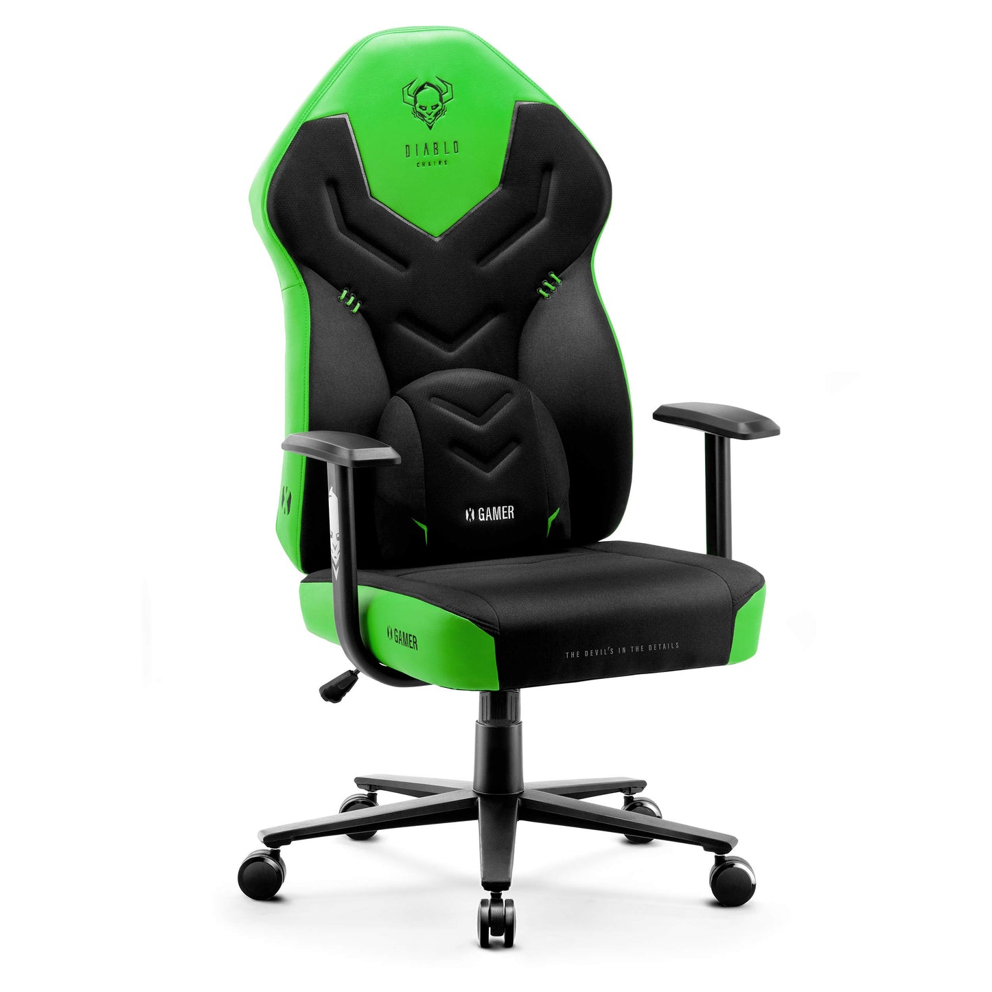 Ergonomischer Gaming-Stuhl mit Lendenwirbelkissen, Schwarz-grün 128 cm x 68 cm x 55 cm