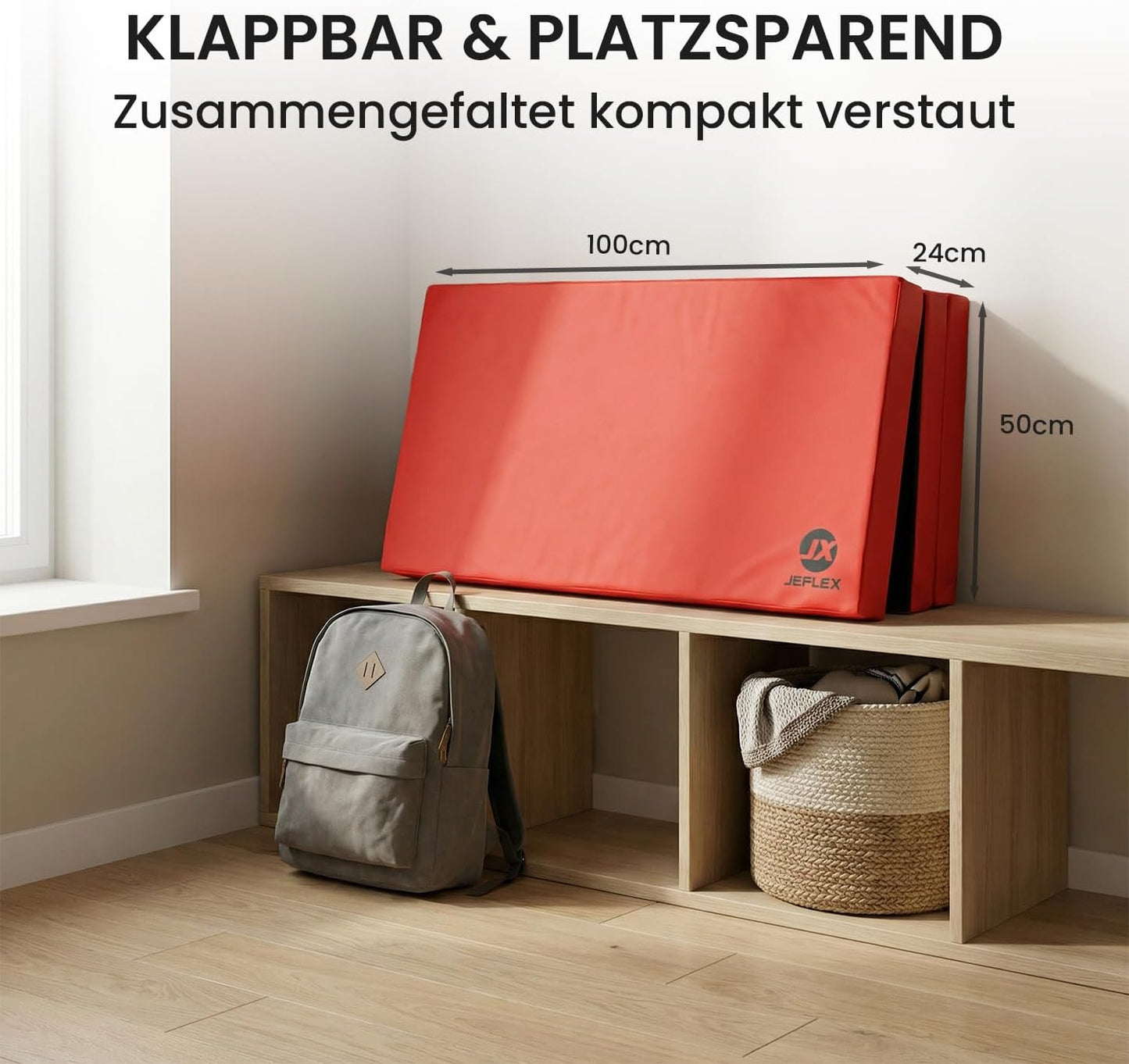 Klappbare Weichboden- und Turnmatte, Rot / Schwarz