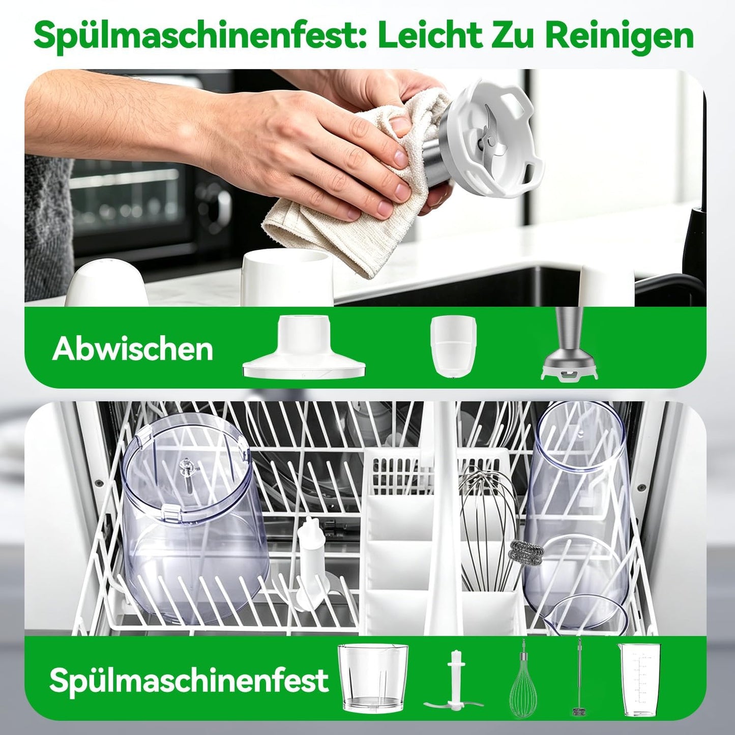 Stabmixer Set mit Zerkleinerer & Schneebesen, Weiss