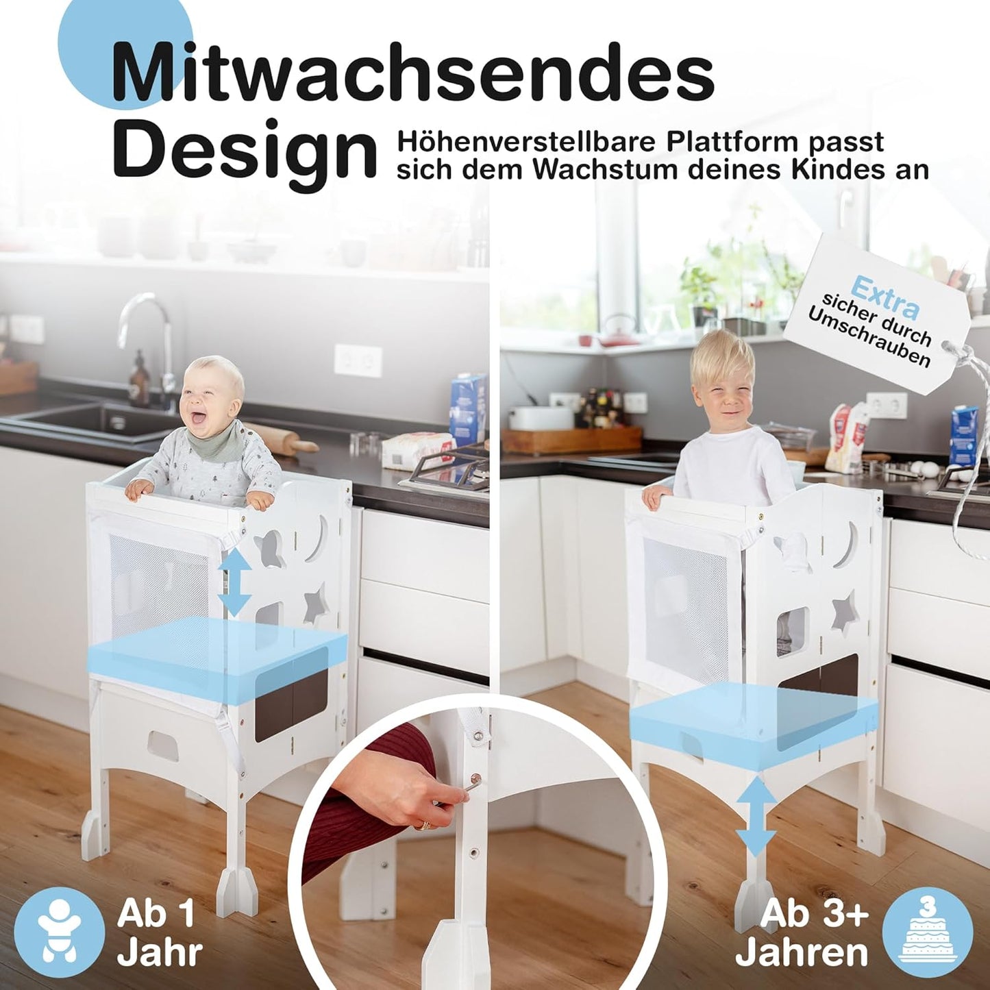 Lernturm klappbar mit Sicherheitsnetz, Weiß