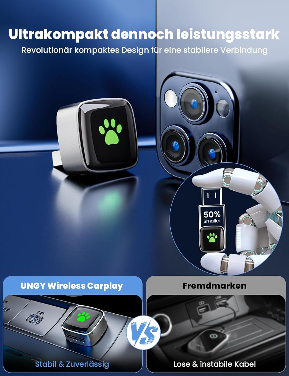 Wireless CarPlay Adapter USB/Type-C Plug & Play, czarny
