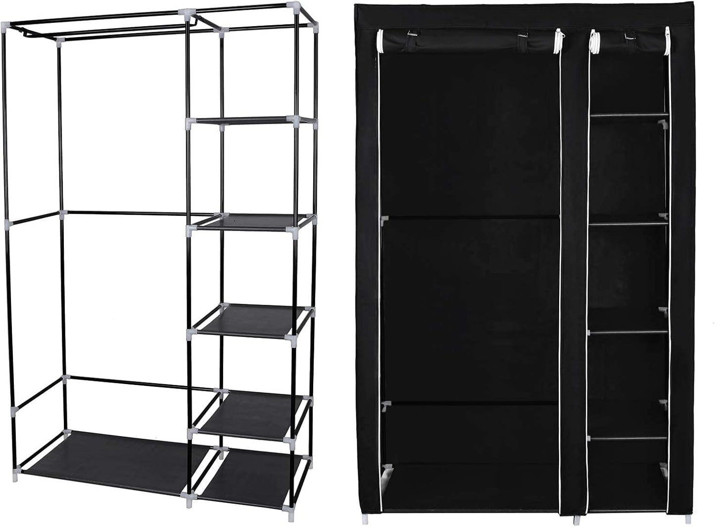 Stoffschrank XL mit Kleiderstange, Schwarz
