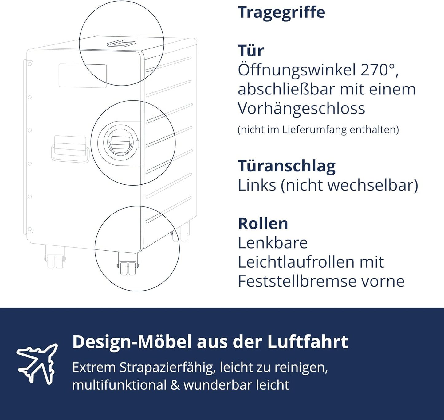 Mobiler Rollcontainer mit Schubladen, vormontiert, Anthrazit Basic