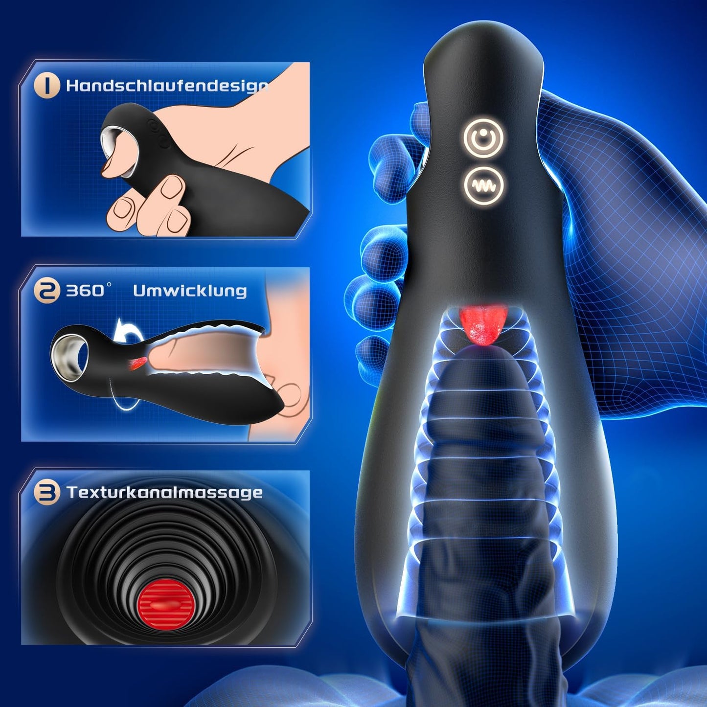 Masturbator mit 360° Vibrationsmodi und 5 Zungenleckmodi, erotic sex toy