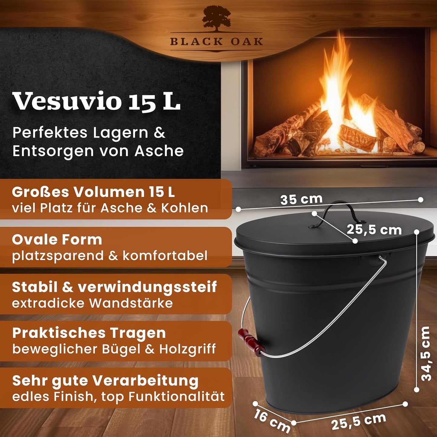 Ascheeimer Vesuvio, 15l, mit Deckel, Vesuvio 15L