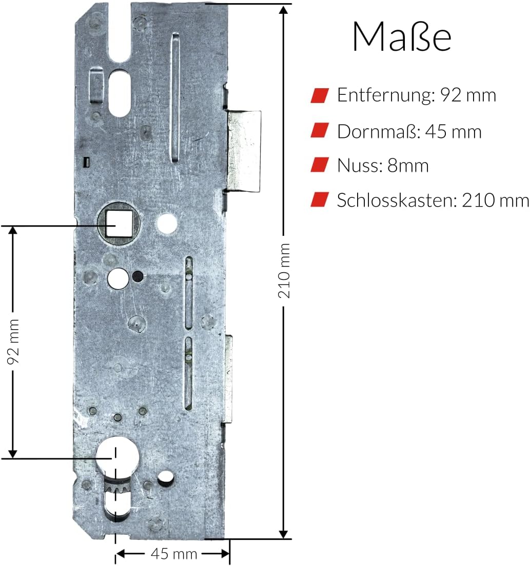 Reparaturschloss für Mehrfachverriegelungen, Dornmass: 45 mm