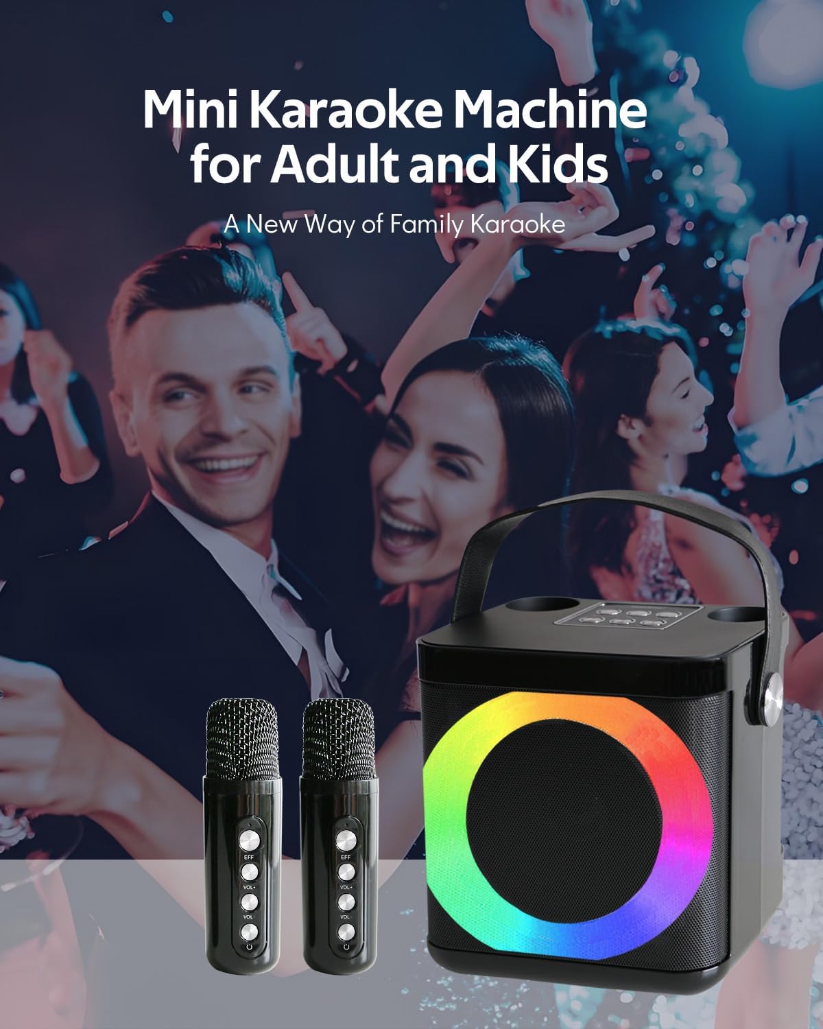 Karaoke-Anlage mit LED und 2 Mikrofonen