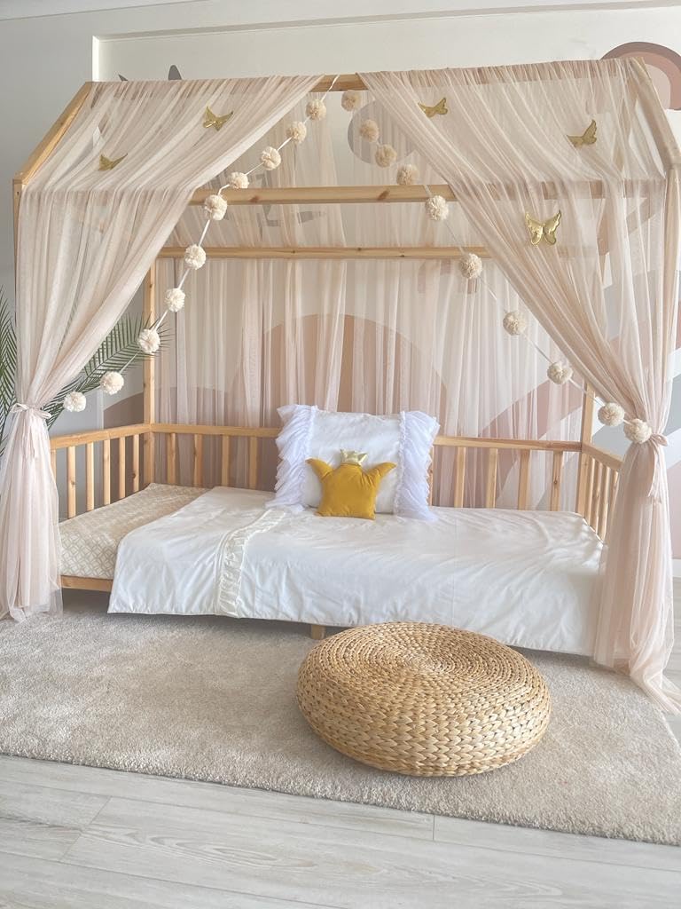 Hausbett Betthimmel für Kinderzimmer (300cm), Beige 300cm, ohne Schmetterlinge
