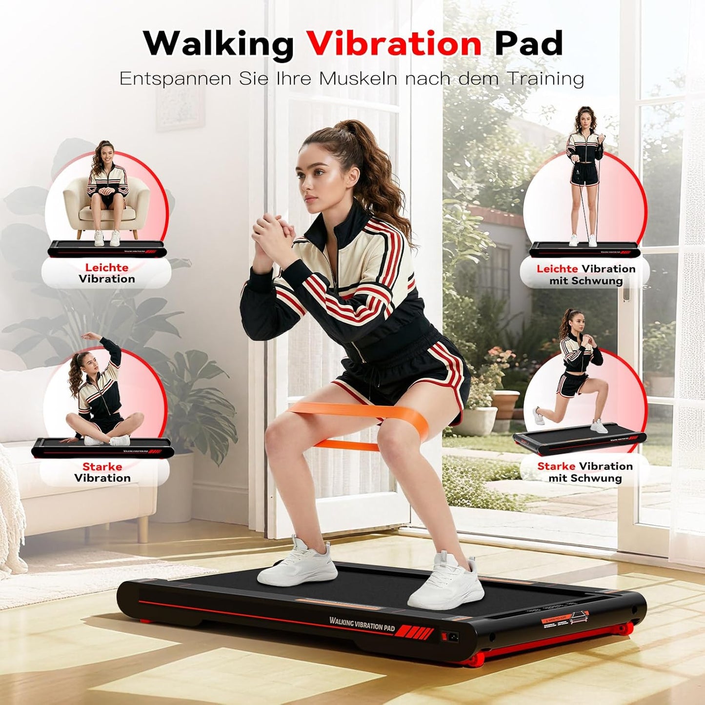 Laufband mit Vibrationsfunktion, Rot-Grau