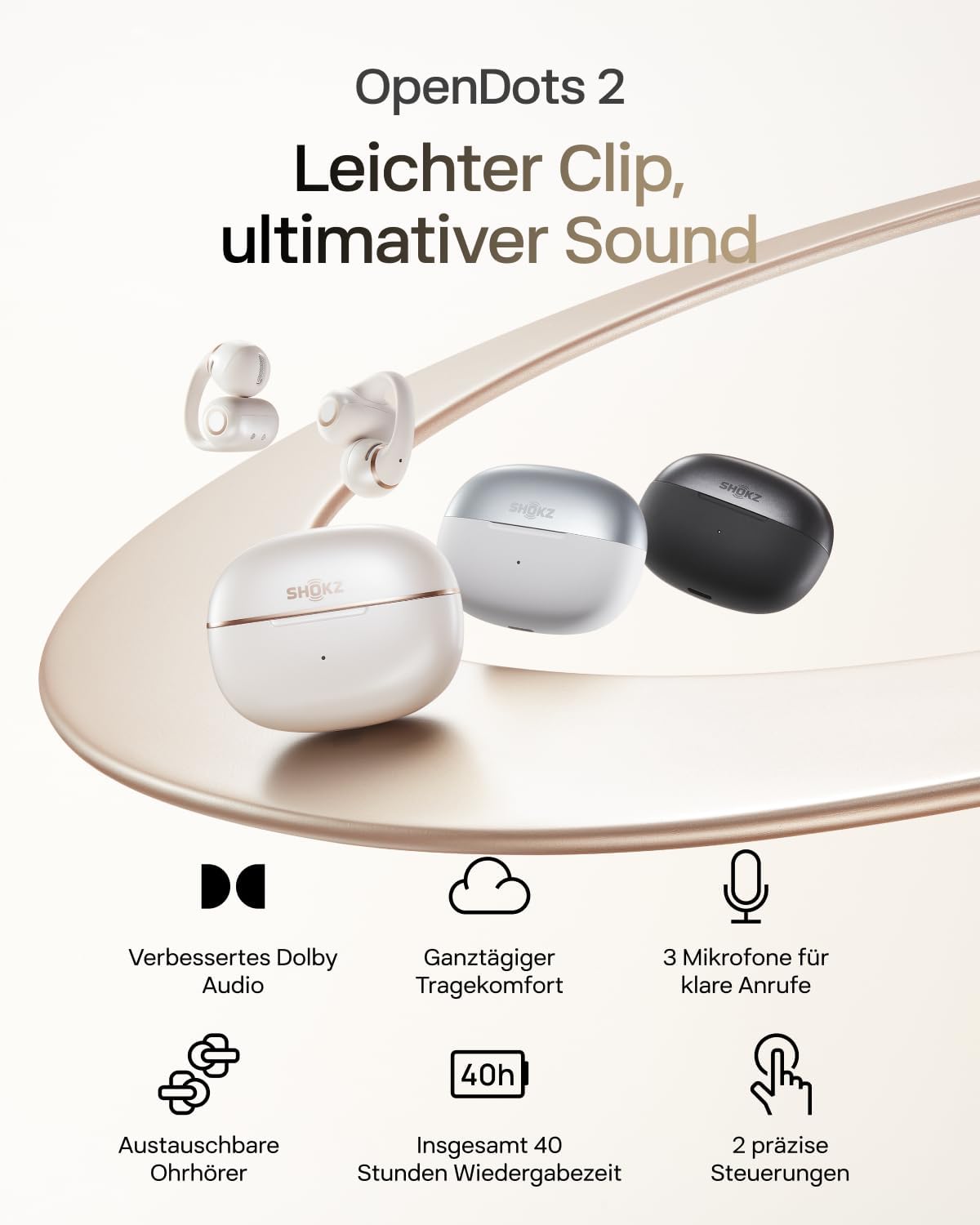 OpenDots 2 Open-Ear Clip-On Earbuds, Weiss