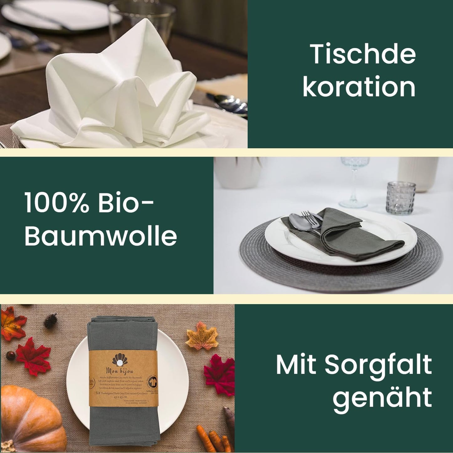 12er-Set Stoffservietten, 45 x 45 cm (12er Set) 3) Dunkelgrau